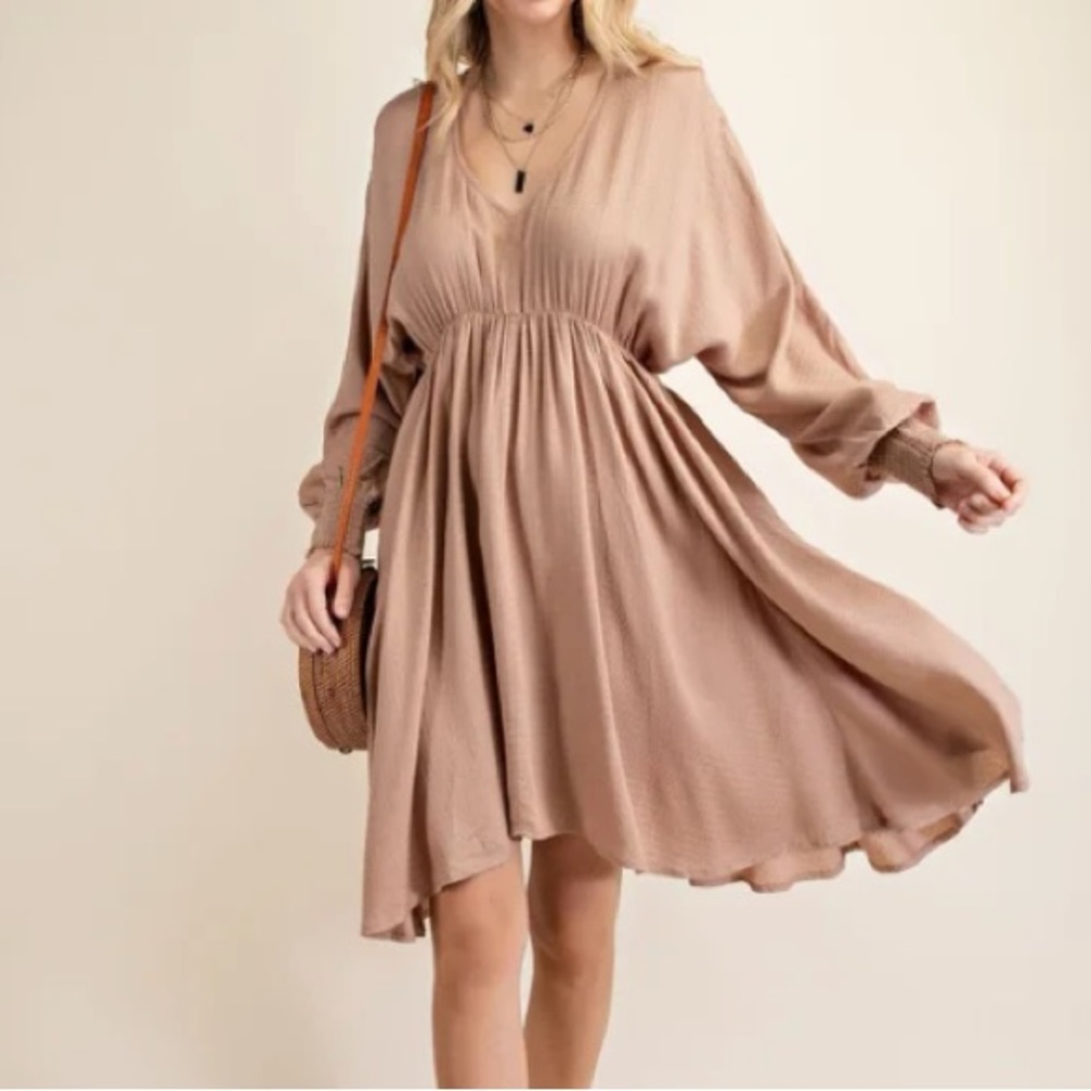 143 Story Golden Plunged Mini Dress Taupe
